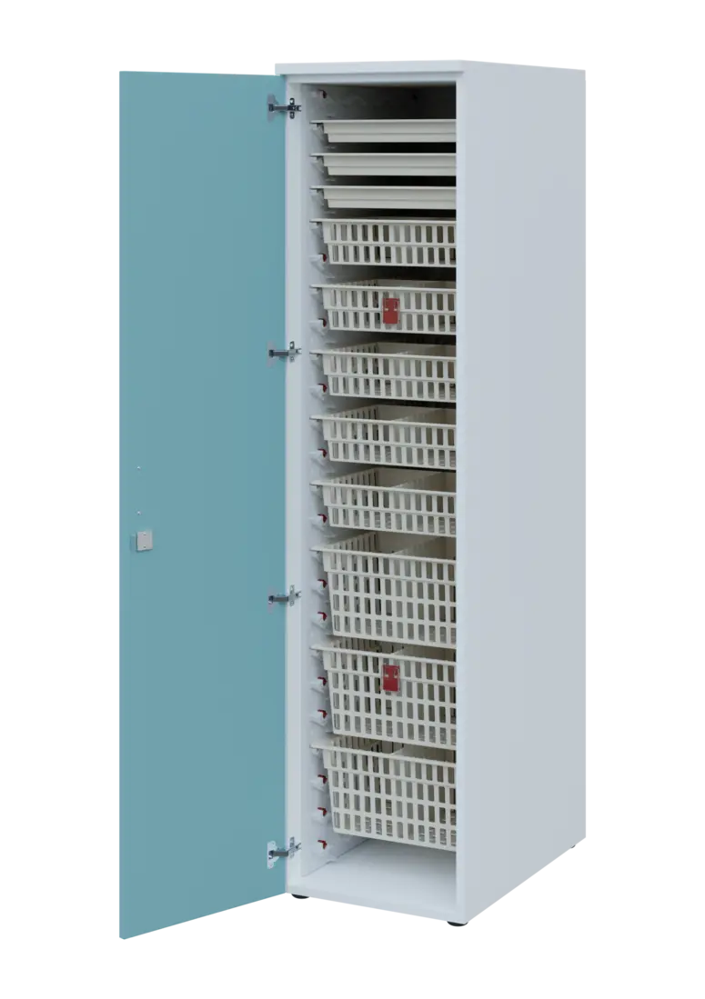 EUROMEDICA D - 46 ABS skříň léková boxová, 1-dveřová, levá, 1950x460x735, korpus bílý, dvířka obloha